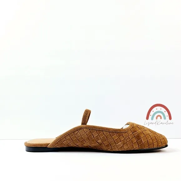 New! Madewell The Greta Ballet Flat Woven Leather Suede Mule in Warm Hickory 9