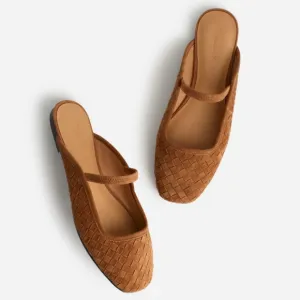 New! Madewell The Greta Ballet Flat Woven Leather Suede Mule in Warm Hickory 9