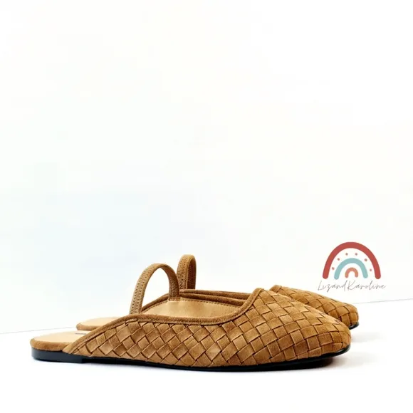 New! Madewell The Greta Ballet Flat Woven Leather Suede Mule in Warm Hickory 9