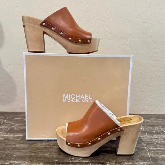 NEW Michael Kors Beatrice Slide Leather Open Toe Clogs