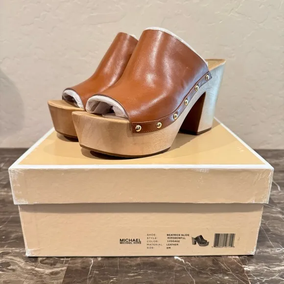 NEW Michael Kors Beatrice Slide Leather Open Toe Clogs