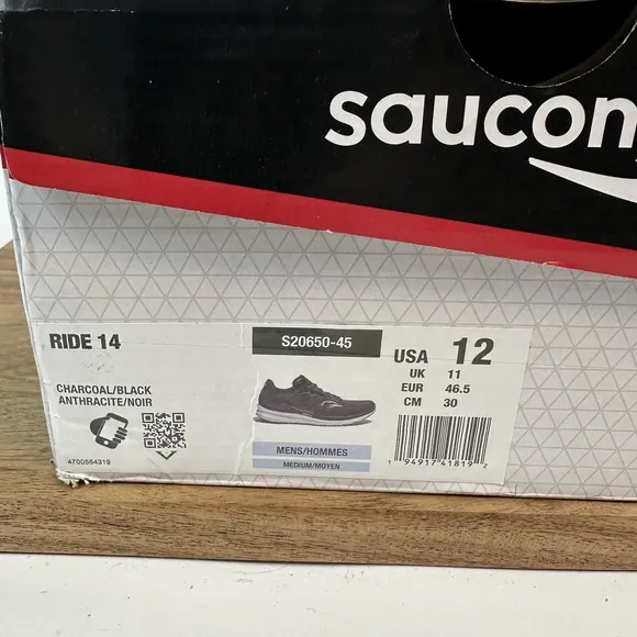 New NIB Mens Saucony Ride 14 Black Athletic Road Running Shoes Sneaker Size 12 M