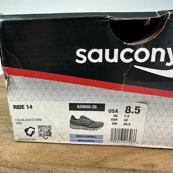 New NIB Mens Saucony Ride 14 Gray Athletic Road Running Shoes Sneaker Sz 8.5 M