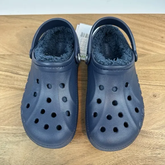 New NWT Big Kids Crocs Baya Lined Navy Blue Comfort Clogs Shoes Size 2 Y