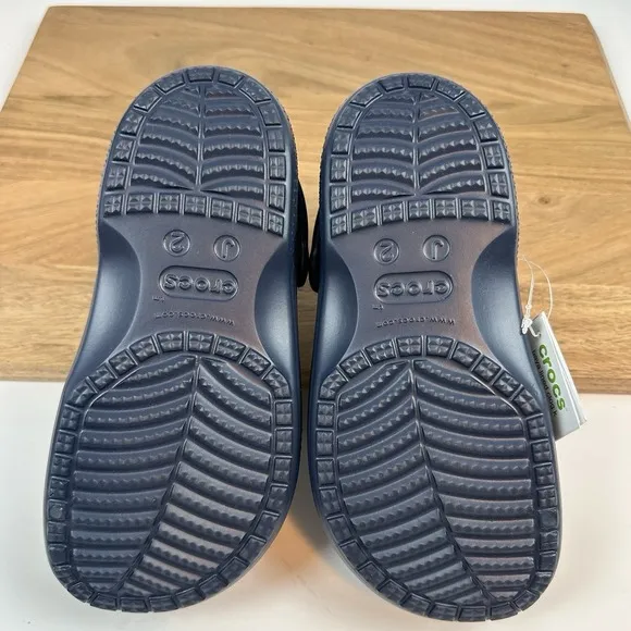 New NWT Big Kids Crocs Baya Lined Navy Blue Comfort Clogs Shoes Size 2 Y