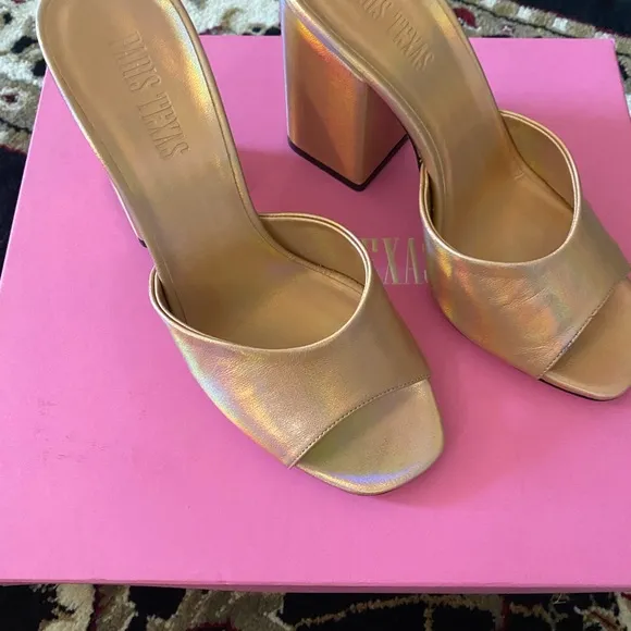 New! Paris Texas 4in Peach Mules