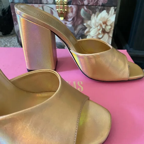 New! Paris Texas 4in Peach Mules