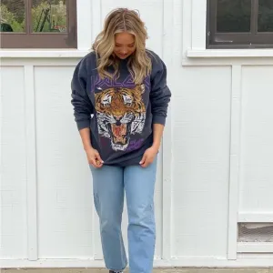 New Pepper &amp; Rose Boutique Leopard Vintage Wash Crewneck Sweater XL