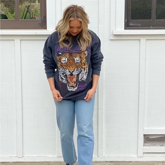 New Pepper &amp; Rose Boutique Leopard Vintage Wash Crewneck Sweater XL
