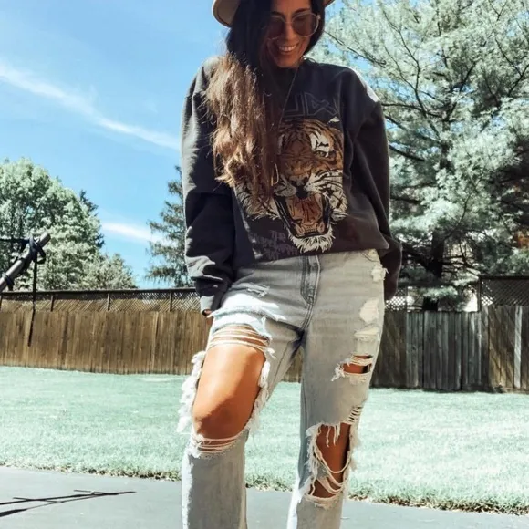 New Pepper &amp; Rose Boutique Leopard Vintage Wash Crewneck Sweater XL