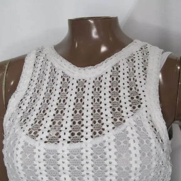 NEW PINKO Womens Midi Dress White Alemonia Abito Embroidered Knit Sheer Size XS