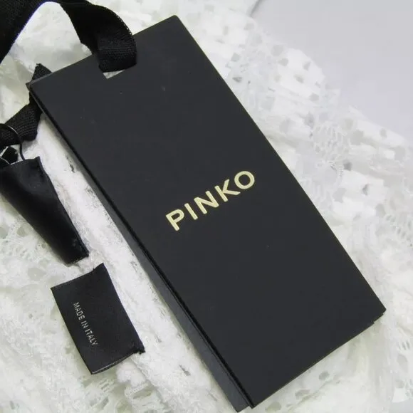 NEW PINKO Womens Midi Dress White Alemonia Abito Embroidered Knit Sheer Size XS