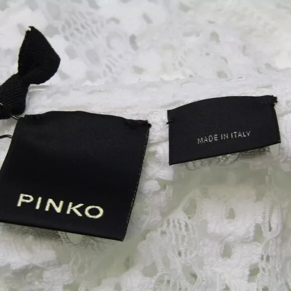 NEW PINKO Womens Midi Dress White Alemonia Abito Embroidered Knit Sheer Size XS