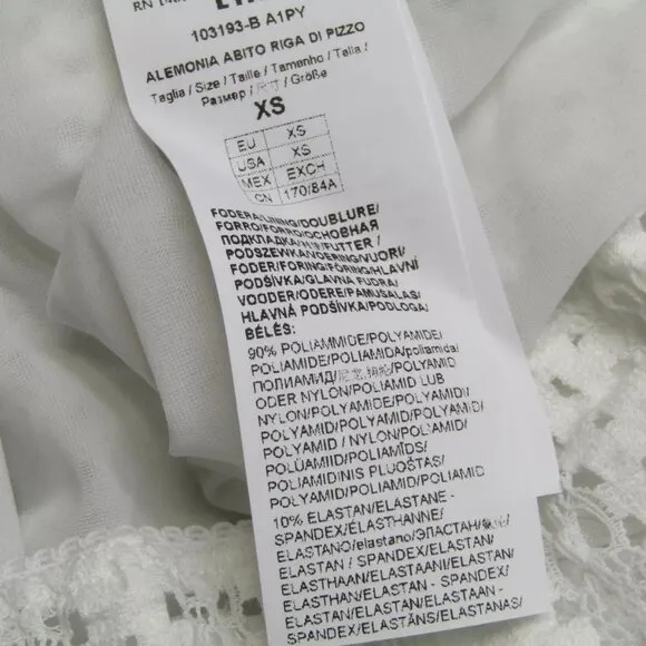NEW PINKO Womens Midi Dress White Alemonia Abito Embroidered Knit Sheer Size XS