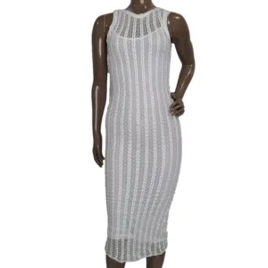 NEW PINKO Womens Midi Dress White Alemonia Abito Embroidered Knit Sheer Size XS