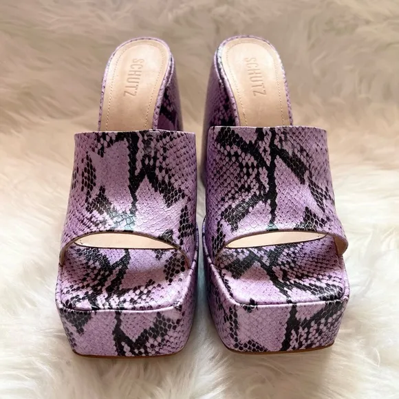 New! Rare SCHUTZ Aretha Chunky Snake Leather Embossed Mules