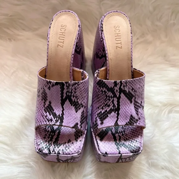 New! Rare SCHUTZ Aretha Chunky Snake Leather Embossed Mules