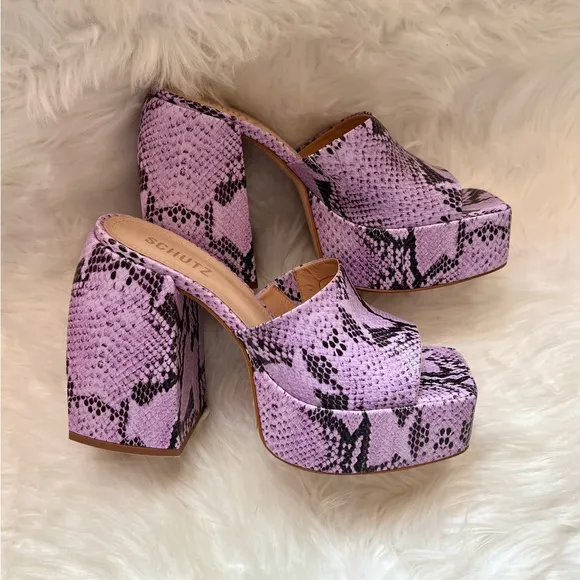New! Rare SCHUTZ Aretha Chunky Snake Leather Embossed Mules