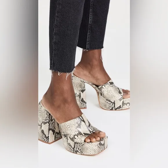 New! Rare SCHUTZ Aretha Chunky Snake Leather Embossed Mules