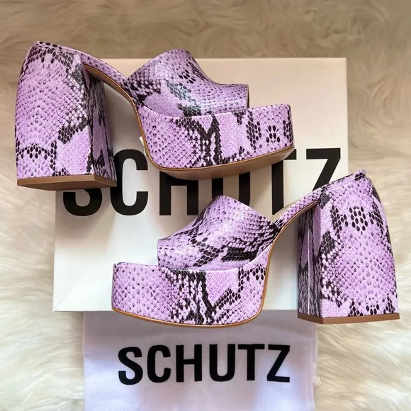 New! Rare SCHUTZ Aretha Chunky Snake Leather Embossed Mules