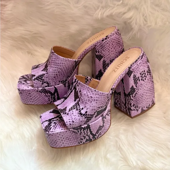 New! Rare SCHUTZ Aretha Chunky Snake Leather Embossed Mules