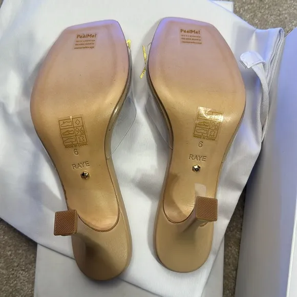 NEW RAYE Julietta Mule in Natural heels slip on clear open toe kitten