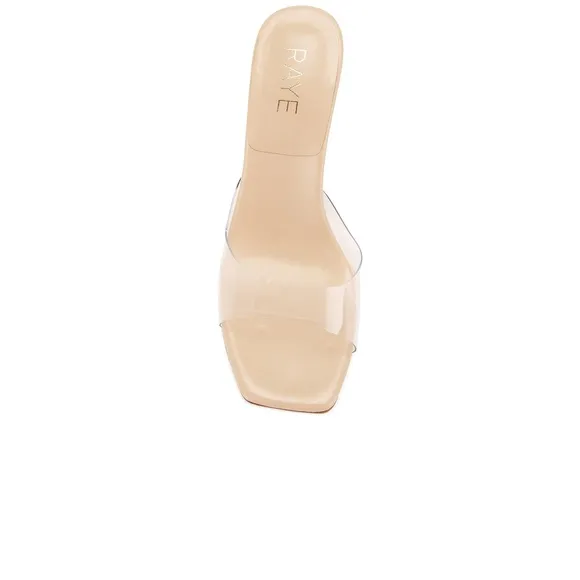 NEW RAYE Julietta Mule in Natural heels slip on clear open toe kitten