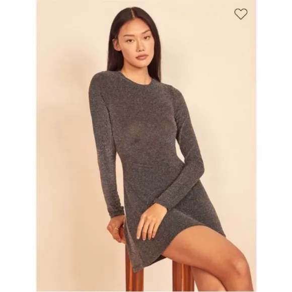 NEW Reformation Riley Dress Silver Sparkle XL
