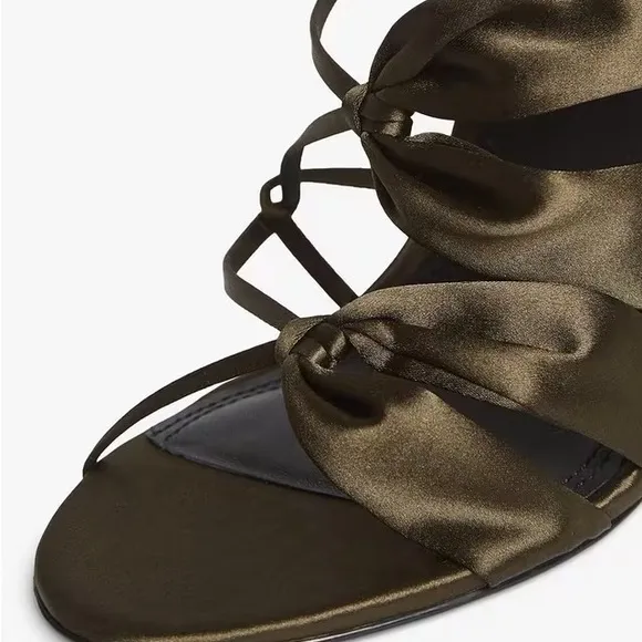 NEW Reiss Satin Pin Heel Mules in Khaki