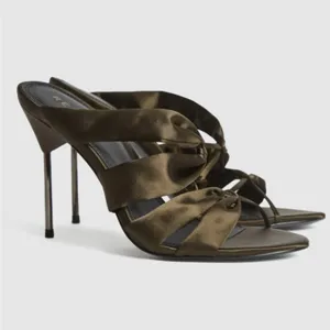 NEW Reiss Satin Pin Heel Mules in Khaki