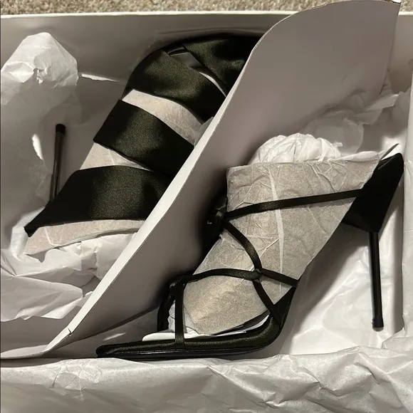 NEW Reiss Satin Pin Heel Mules in Khaki