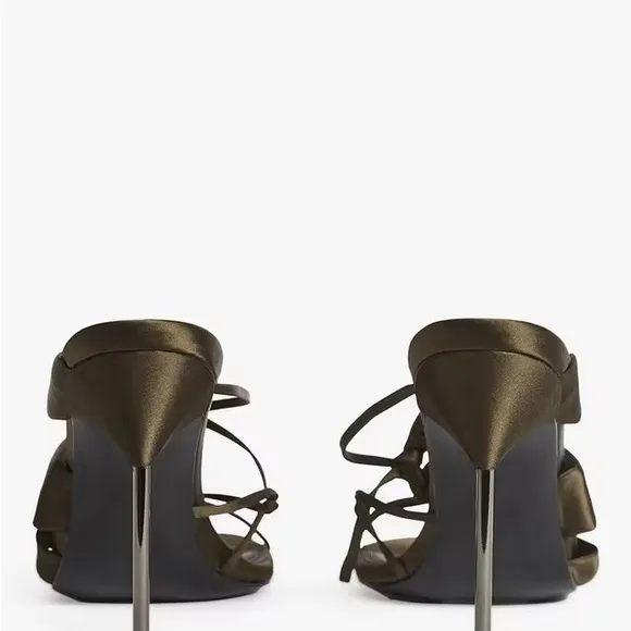 NEW Reiss Satin Pin Heel Mules in Khaki
