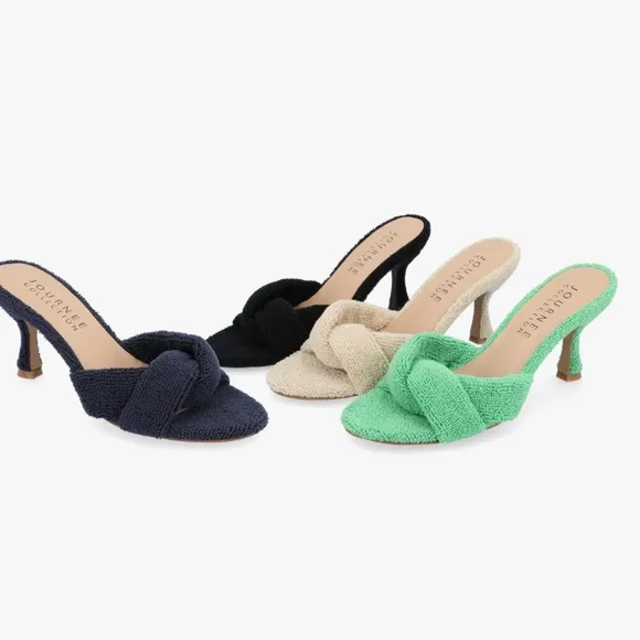 NEW Retro Twist Terry Kickstand Toweling Kitten Heel Sandal Size 8 Nautical Navy