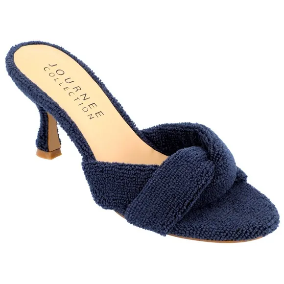 NEW Retro Twist Terry Kickstand Toweling Kitten Heel Sandal Size 8 Nautical Navy