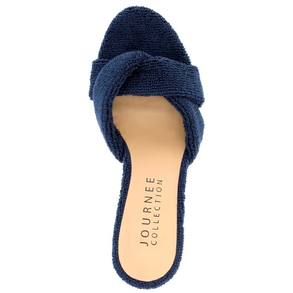 NEW Retro Twist Terry Kickstand Toweling Kitten Heel Sandal Size 8 Nautical Navy