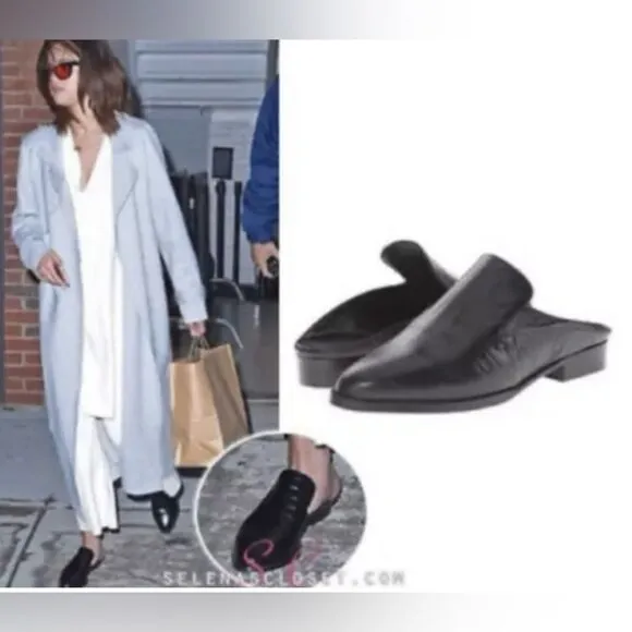 New Robert Clergerie Paris Alice open heel flat Mules loafers black croc…