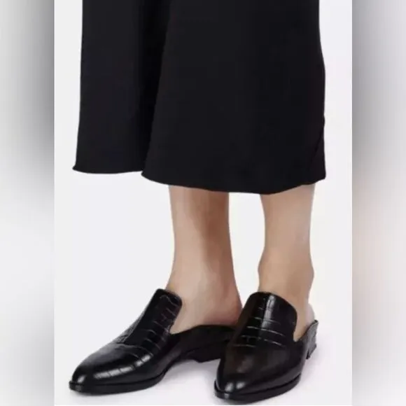 New Robert Clergerie Paris Alice open heel flat Mules loafers black croc…