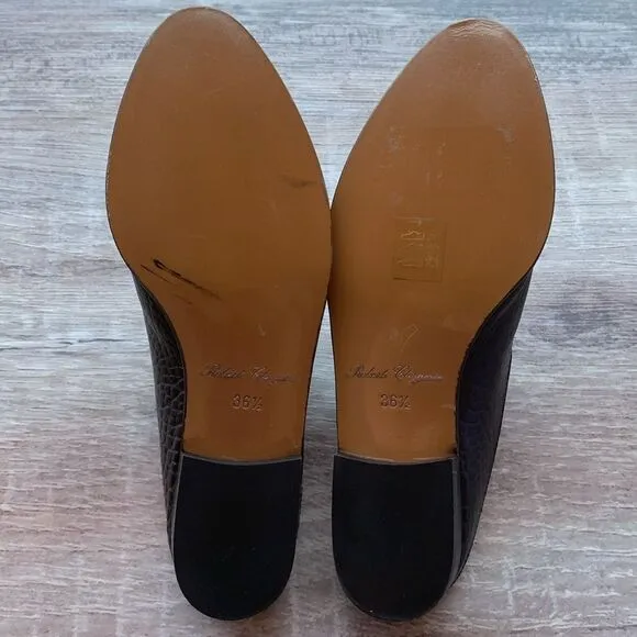 New Robert Clergerie Paris Alice open heel flat Mules loafers black croc…
