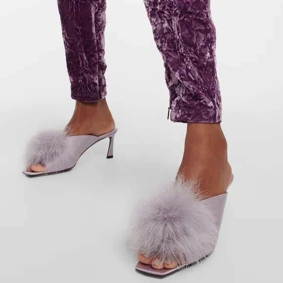 New Saint Laurent Mae 60mm Silk Satin Mule Size 36.5