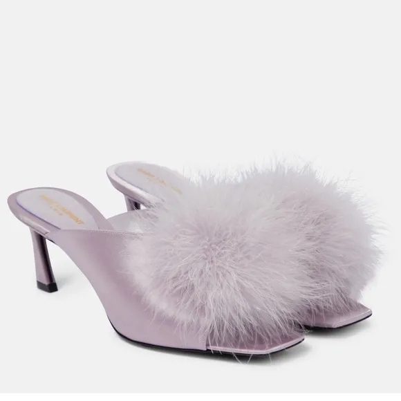 New Saint Laurent Mae 60mm Silk Satin Mule Size 36.5