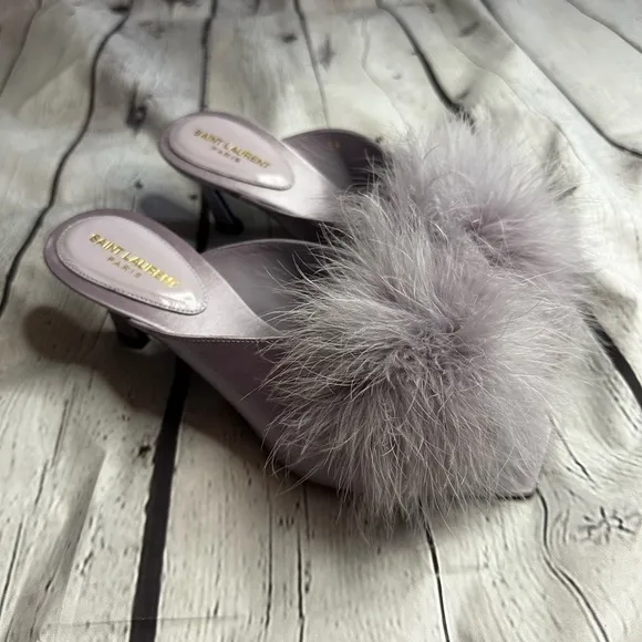 New Saint Laurent Mae 60mm Silk Satin Mule Size 36.5