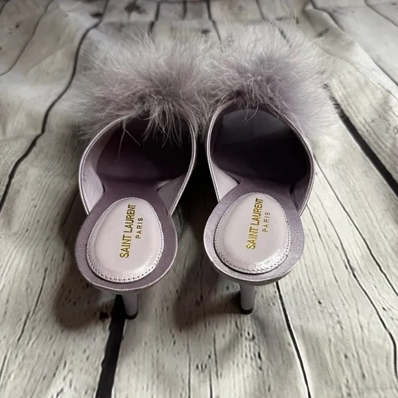 New Saint Laurent Mae 60mm Silk Satin Mule Size 36.5