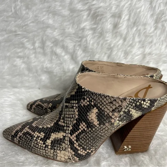New Sam Edelman Reverie 2 Python Snake Ankle Boot Block Pointed Toe Mules 6.5