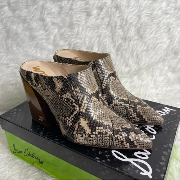 New Sam Edelman Reverie 2 Python Snake Ankle Boot Block Pointed Toe Mules 6.5
