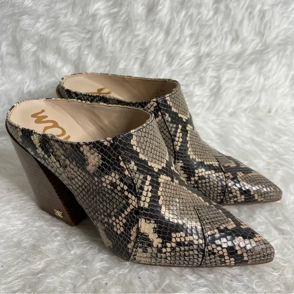 New Sam Edelman Reverie 2 Python Snake Ankle Boot Block Pointed Toe Mules 6.5