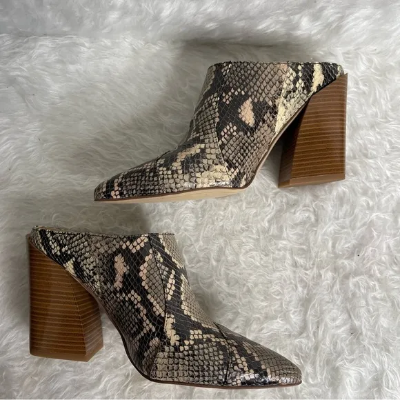 New Sam Edelman Reverie 2 Python Snake Ankle Boot Block Pointed Toe Mules 6.5