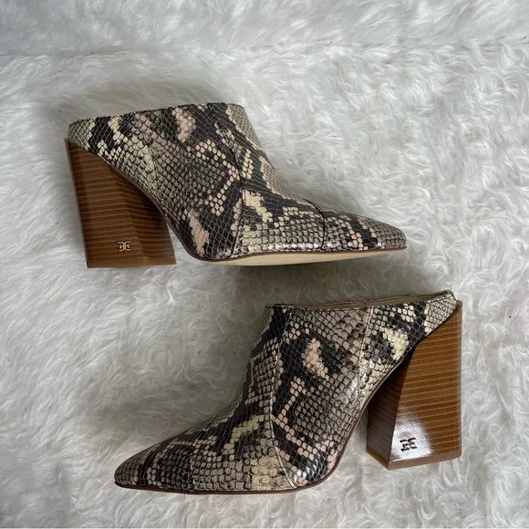 New Sam Edelman Reverie 2 Python Snake Ankle Boot Block Pointed Toe Mules 6.5