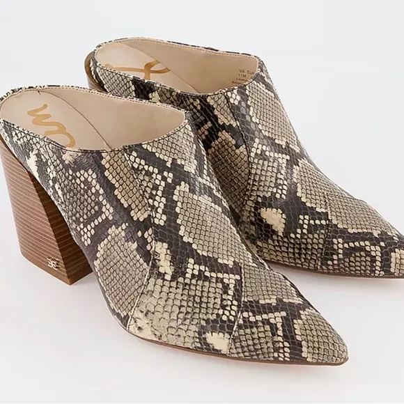 New Sam Edelman Reverie 2 Python Snake Ankle Boot Block Pointed Toe Mules 6.5