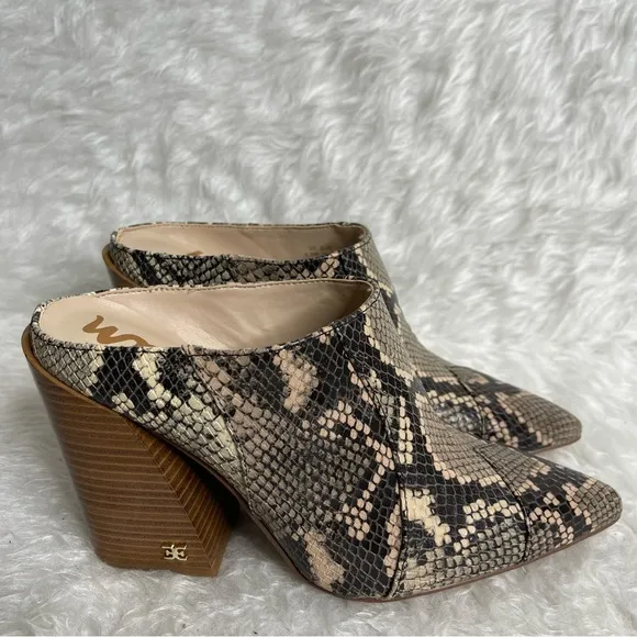 New Sam Edelman Reverie 2 Python Snake Ankle Boot Block Pointed Toe Mules 6.5