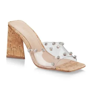 NEW Schutz Size 8.5 Women's Lizah Vinyl Mules Cork Block Heel - Transparent
